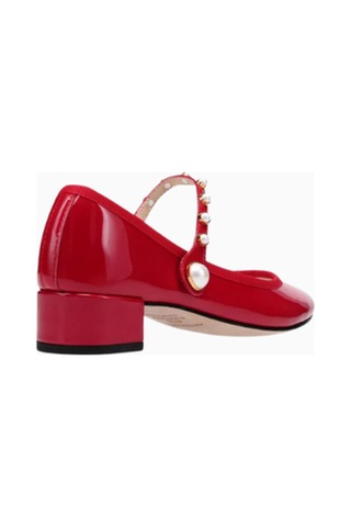 Repetto Rose 30 Mary Jane Pumps, Parlak Deri, Inci Detaylı, 30mm Topuk, Zarif Fransız Tasarımı Kırmızı
