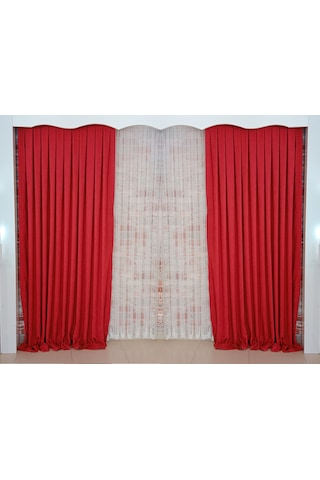 Kırmızı Renk Fon Kadife Perde Çift Kanat 1/3 Sık Pileli Dikim V-39 Kırmızı