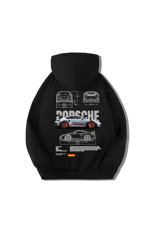 Brz Kids Unisex Çocuk Porsche 911 Gt3 Rs Hoodie Siyah
