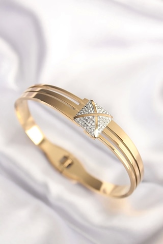 316l Çelik Zirkon Taşlı Gold Renk Kadın Kelepçe Bilezik