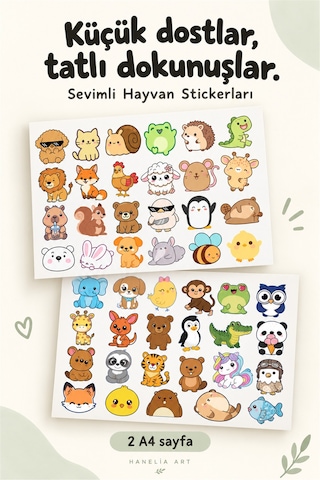 47 Adet Sevimli Hayvan Sticker Seti Çıkartma, Laptop, Telefon, Defter, Ajanda Süsleme Çok Renkli