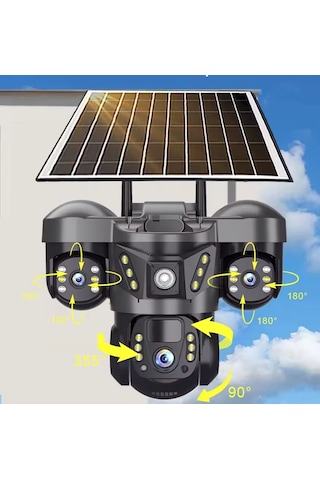 Ultimate 7070 Solar Güneş Enerjili İnsan Takibi 15mp 3 Lens 4g Akıllı Kamera Okam Pro Uygulama