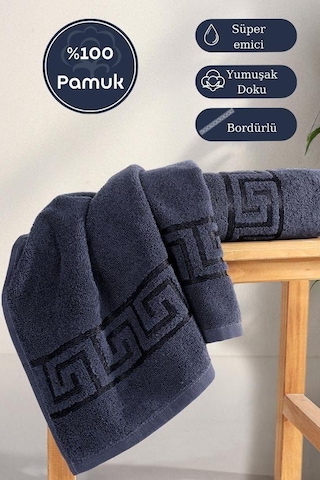 Pamuk Tekli Jakarlı Yumuşak Havlu Grek - 70 X 140 Lacivert