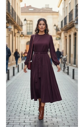 Misswhence 39842 Cupro Elbise Bordo