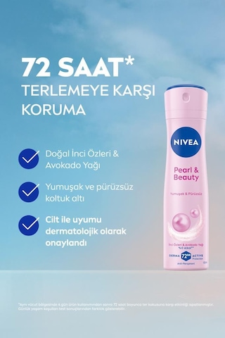 NIVEA Kadın Sprey Deodorant Pearl & Beauty 150 ML, 72 Saat Anti-perspirant Koruma, Pürüzsüz Koltuk Altı