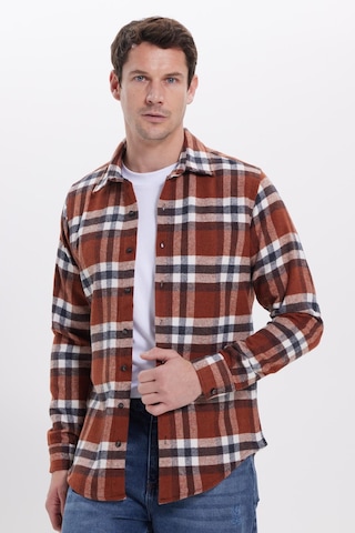 Tudors Erkek Slim Fit Dar Kesim Kareli Kışlık Oduncu Gömlek-42225 Kahverengi