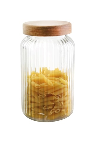 Morponi Bambu Kapaklı Cam Çizgili Erzak Kavanozu 2900 Ml Şeffaf
