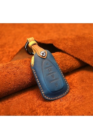 Tongxida Chevrolet Araba Sığır Derisi Anahtar Koruyucu Kılıf Mavi, Dört Tuşlu Sürüm İçin