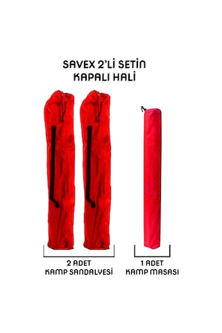 Savex 2'li Bardaklı Katlanabilir Sandalye Ve Masa Seti - Kırmızı Dy.001 Çok Renkli