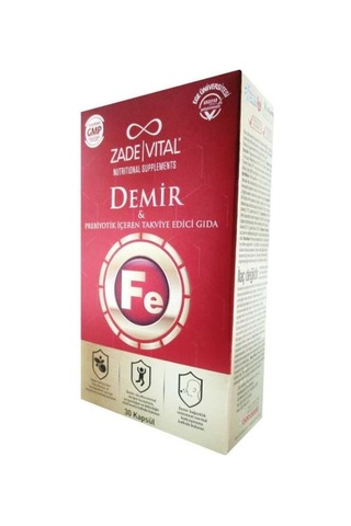 Zade Vital Demir Ve Prebiyotik Içerikli Takviye Edici Gıda 30 Kapsül