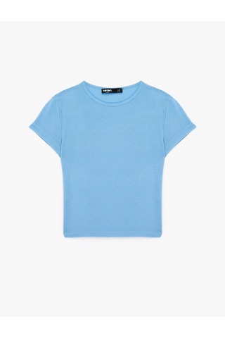 Koton Slim Fit Kısa Kollu Bisiklet Yaka Viskon Spor Tişört Mavi 6sak10346nk