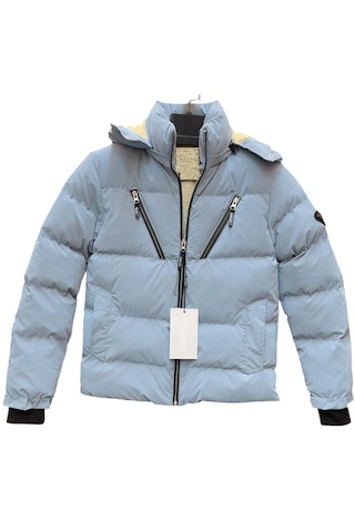 Erkek Çocuk /kız Çocuk Çapraz Fermuar Model Kapüşonu Çıkabilen İçi Peluş Astarlı Buz Mavi Renk Mont Açık Mavi