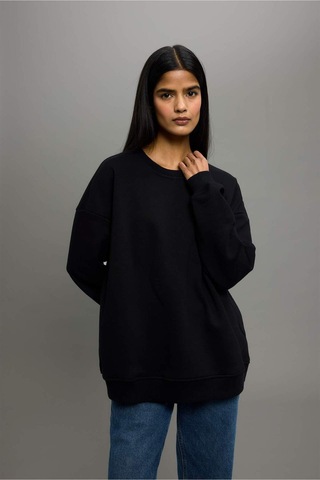 Defacto Oversize Geniş Kalıp Basic Düz Kalın Sweatshirt F9628ax25aubk81 Siyah
