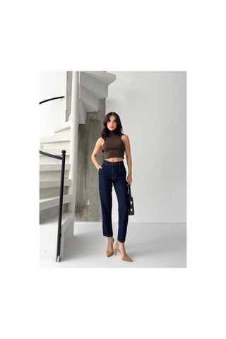 Kene Jeans Kadın Lacivert Ön Pensli Mom Jeans Lacivert