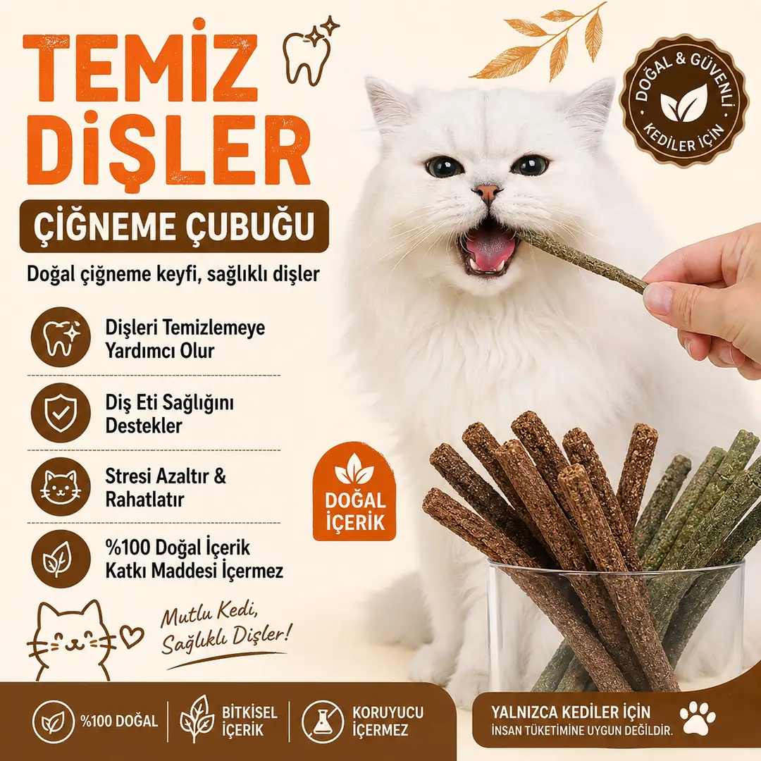 Temiz Dişler Matatabi Çiğneme Çubuğu Doğal Kedi Oyuncağı 4 Adet