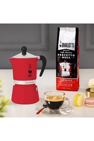 Bialetti - Rainbow: 1 Cup Ocak Üstü Espresso Pişirici - 60ml - Kırmızı Renk - Alüminyum Gövde - Patentli Güvenlik Valfi - Tüm Ocak Türleri İçin Uygundur İndüksiyon Hariç Sku: Smg8690010184160