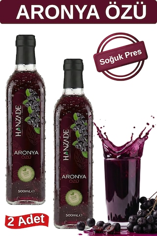 Hanzade Bitkisel Aronya Özü 500 Ml X 2 Adet Soğuk Pres, Yoğun Tat, Cam Şişe