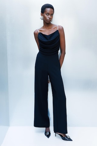 Moda İlgi Kadın Drape Detaylı Askılı Tulum M06657 Siyah Siyah