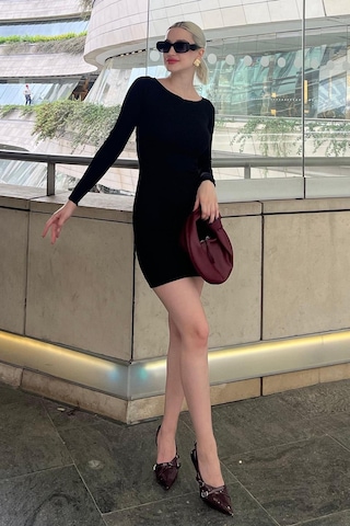 Madmext Siyah Madonna Yaka Mini Elbise Mg2041-siyah Siyah
