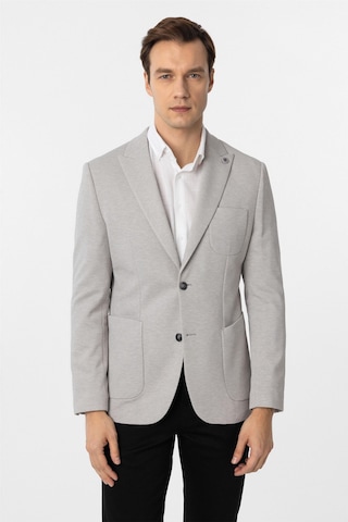 Süvari Gri Slim Fit Armürlü Sivri Yaka 6 Drop Ceket