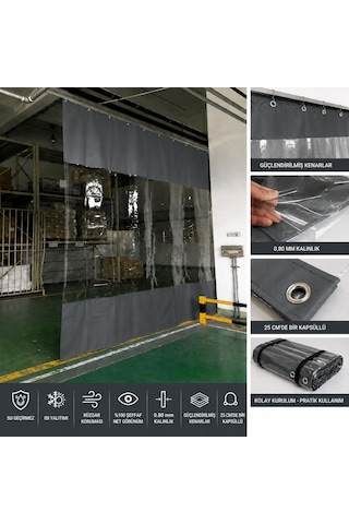 2,80 Metre X 3 Metre Şeffaf Pvc Branda Perde 0,80 Mm Kapsüllü Sanayi Oto Yıkama Kafe Veranda Teras