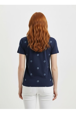Neden Tekstil Kadın Lacivert Baskılı Yuvarlak Yaka Kısa Kollu T-shirt - Mavi