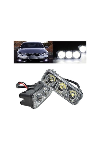 Drl 3 Led 12V Su Geçirmez Metal Mercekli Araba Motosiklet Gündüz Led Farı Beyaz 2 Adet