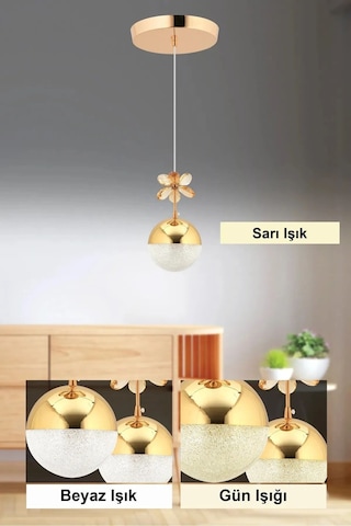 Kelebek Gold 3 Renk Ledli Kristal Taşlı Modern Led Avize Koridor Çocuk Odası Oturma Odası Gold