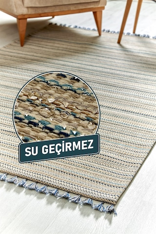 Lacivert Renkli Kaymaz Tabanlı Leke Tutmaz Nano Kilim-32 Mavi