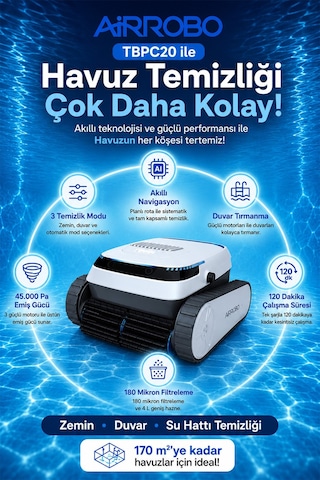 Tbpc20 Kablosuz Akülü Havuz Temizleme Robotu Zemin, Duvar, Su Hattı