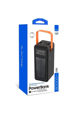 Acl 80000 Mah Powerbank Göstergeli Powerbank Solar Fenerli Güneş Enerjili 80000 Powerbank