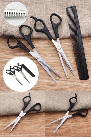 Kuyruklu 3'lü Makas Seti Evde Kolay Kesim Ara Makas Düz Makas Tar