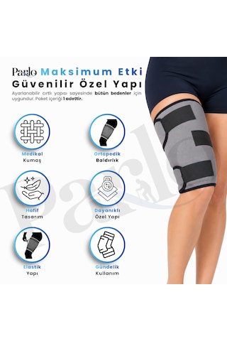 Ayarlanabilir Üst Baldırlık Cırtlı Neopren Uyluk Desteği, Sağ-sol Uyumlu Standart Beden Spor Ve Günlük Kullanım Gri