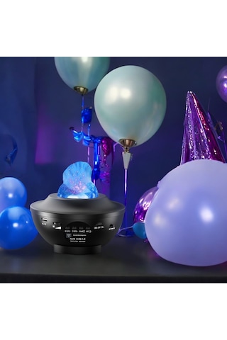 Led Yıldız Bluetooth Hoparlör Usb Projektör Okyanus Dalgası Efektli, 21 Modlu Gece Lambası Siyah