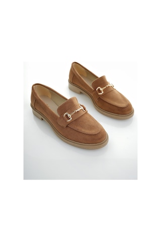 Muggo Sussie Garantili Metal Tokalı Kadın Loafer Günlük Ayakkabı - Süet Taba
