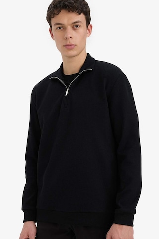 DeFacto Comfort Fit Dik Yaka Dokulu Yarım Fermuarlı Waffle Sweatshirt D7543AX25SPBK81