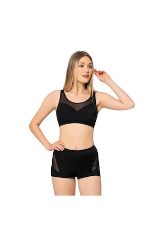 Markahit Argisa Tüllü Transparan Şortlu Bikini Siyah