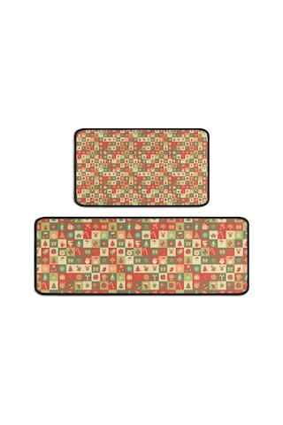 Noel Desenli 2'li Mutfak Matı, Anti-yorgunluk, Yastıklı Ve Kaymaz, Mutfak Ve Ofis İçin Noel Simge Izgarası