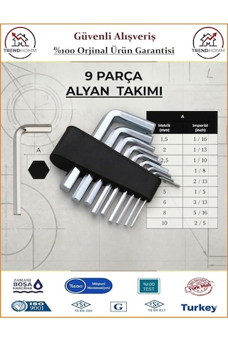 Kendo Alyan Anahtar Takımı - Allen Anahtar Seti - 9 Parça