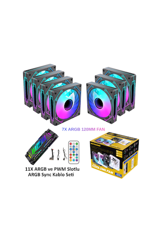 Ng-a120b 7 Adet Infinity Mirror Argb Pwm Kasa Fanı 11x Argb Pwm Slot Kontrolcü Ve Kumanda Siyah