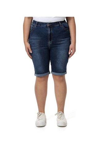 Büyük Beden Paçası Katlamalı Beş Cepli Denim Lacivert Şort-lacivert Lacivert
