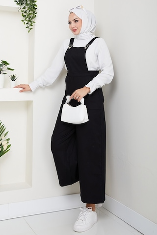 Gülru Cepli Gabardin Tulum 1587 - Siyah Siyah