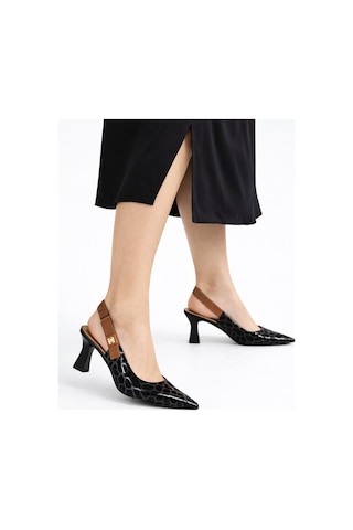 Dadwolf Kadın Slingback Topuklu Ayakkabı Sivri Burun 5,5 Cm Orta Topuk Bantlı Zarif Günlük Ofis Stiletto Siyah Siyah