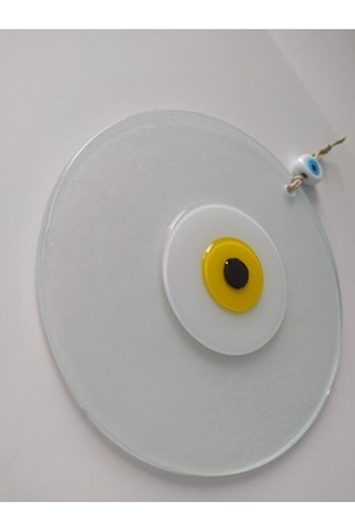 Beyaz El Yapımı Büyük Cam Nazar Boncuk Duvar Dekoru 20 Cm