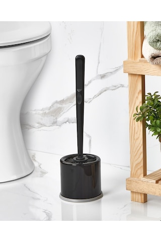 Yuvarlak Altı Kapalı Hazneli Silikon Wc Klozet Temizleme Fırçası Siyah Renk Siyah
