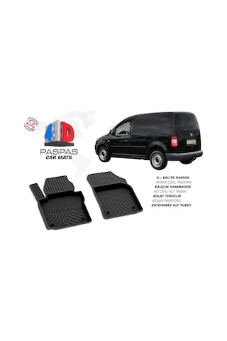 Caddy 2004 2005 2006 2007 2008 2009 2010 2011 2012 2013 2014 2015 2016 2017 2018 2019 Araca Özel Ön 2 Parça Siyah 4 D Paspas Seti