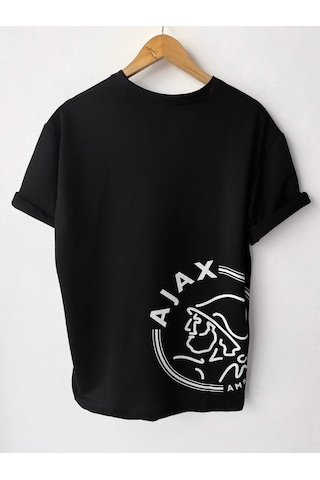Erkek AMSTERDAM AJAX Oversize Baskılı Pamuklu Bisiklet Yaka Kısa Siyah