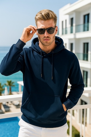 Rich Erkek Lacivert Pamuklu Cep Detaylı Kapüşonlu Sweatshirt Lacivert