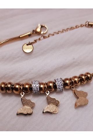 Giftworld Kelebek Charmlı Çelik Bileklik Altın