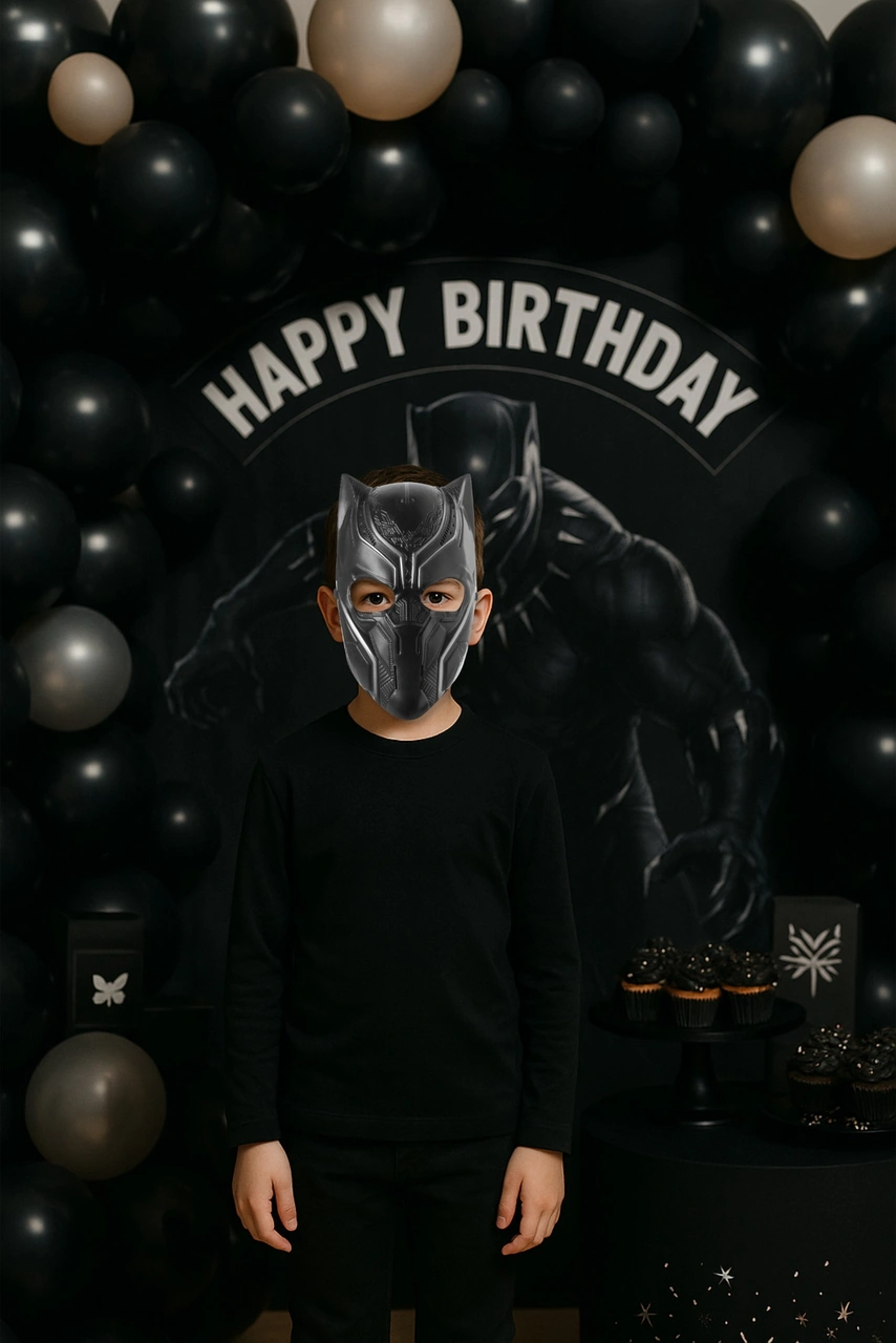 Black Panther Süper Kahraman Maskesi Çocuk Kostüm Aksesuarı - 4-10 Yaş